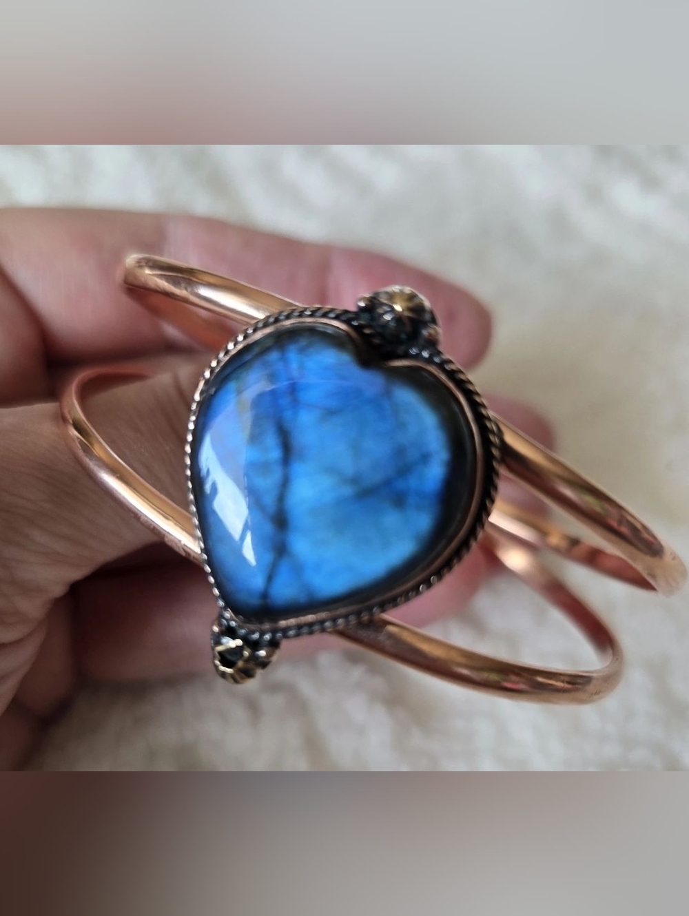 Copper Cuff Bracelet With Labradorite, Southwestern